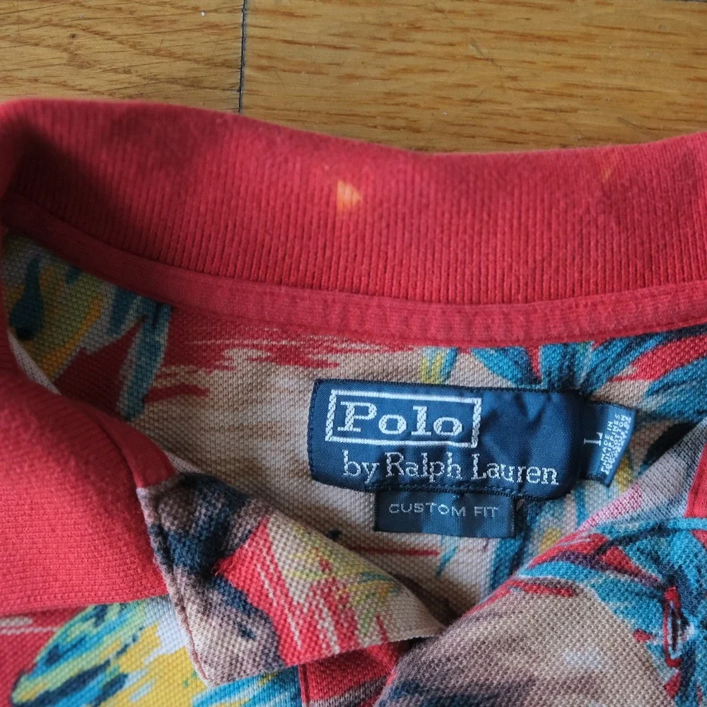 Polo Ralph Lauren Rhino Shirt Mens Red Tropical Safari Custom Fit Large Polo